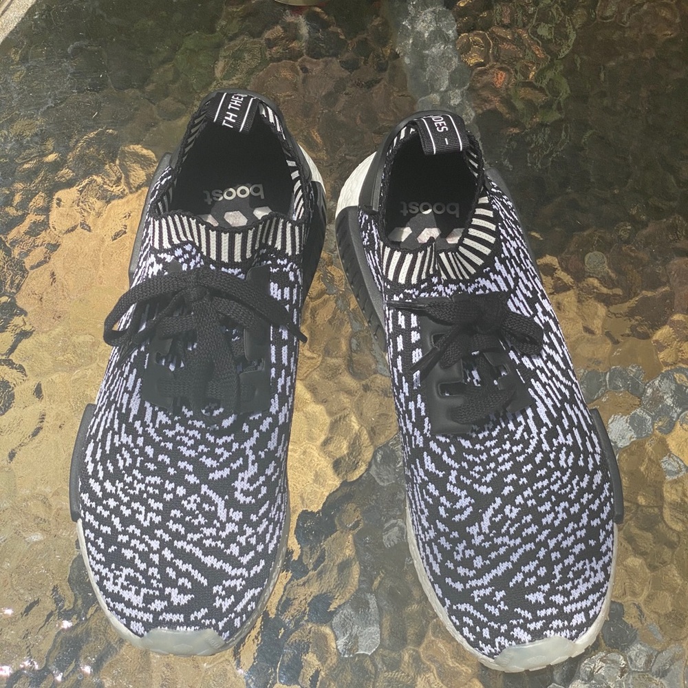 Adidas NMD_R1 Black & White Primeknit Sneakers - Picture 11 of 14